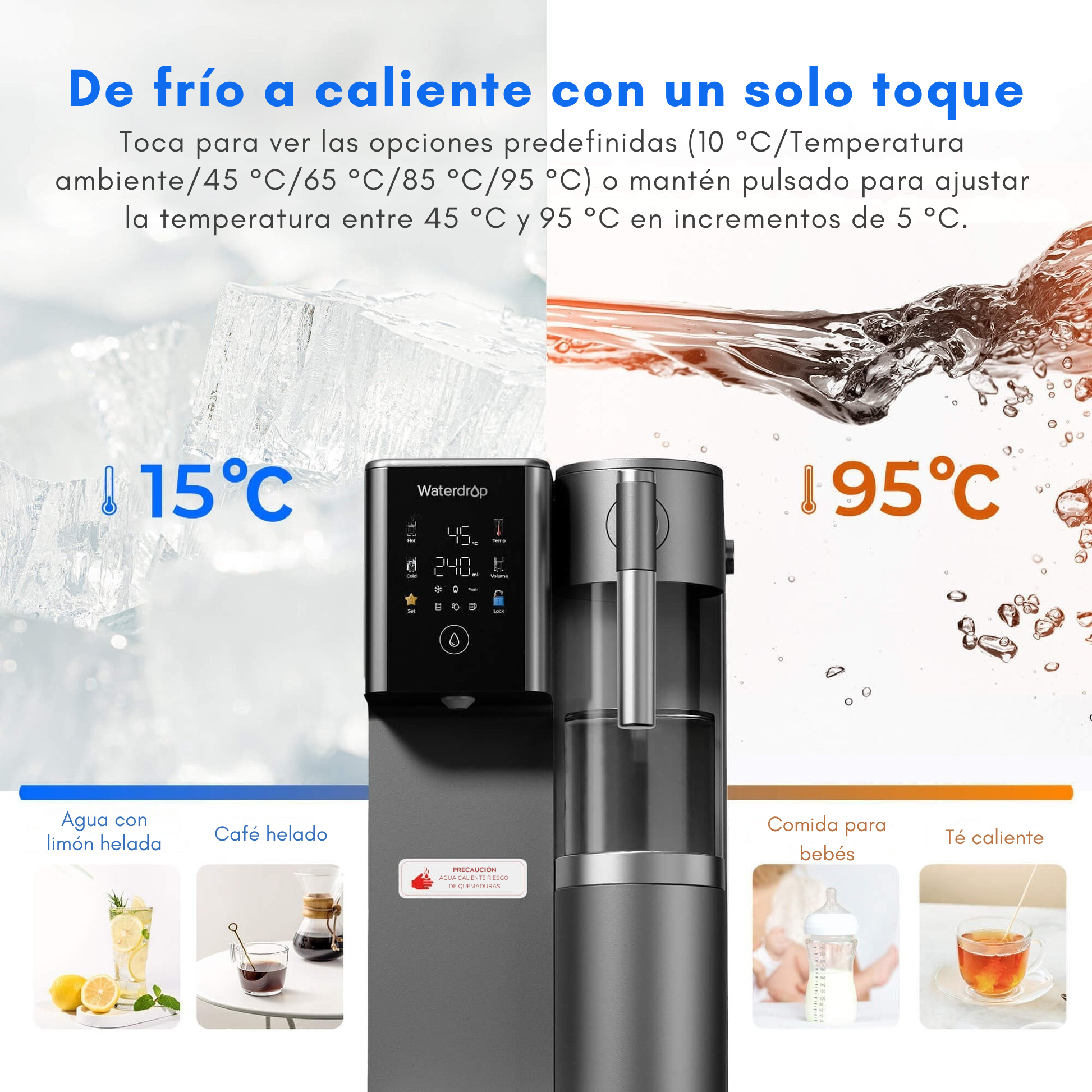 Dispensador de Agua RO Fría y Caliente con Remineralización Waterdrop A2G
