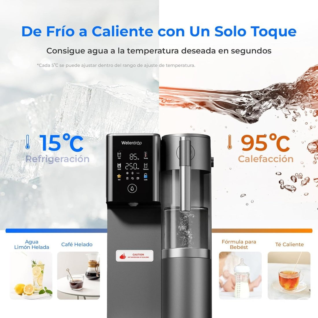 Dispensador de Agua RO Fría y Caliente con Remineralización Waterdrop A2G