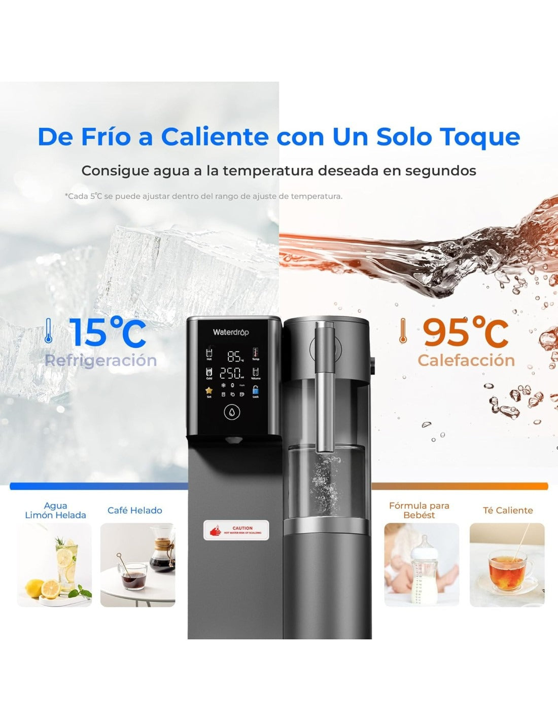 Dispensador de Agua RO Fría y Caliente con Remineralización Waterdrop A2G