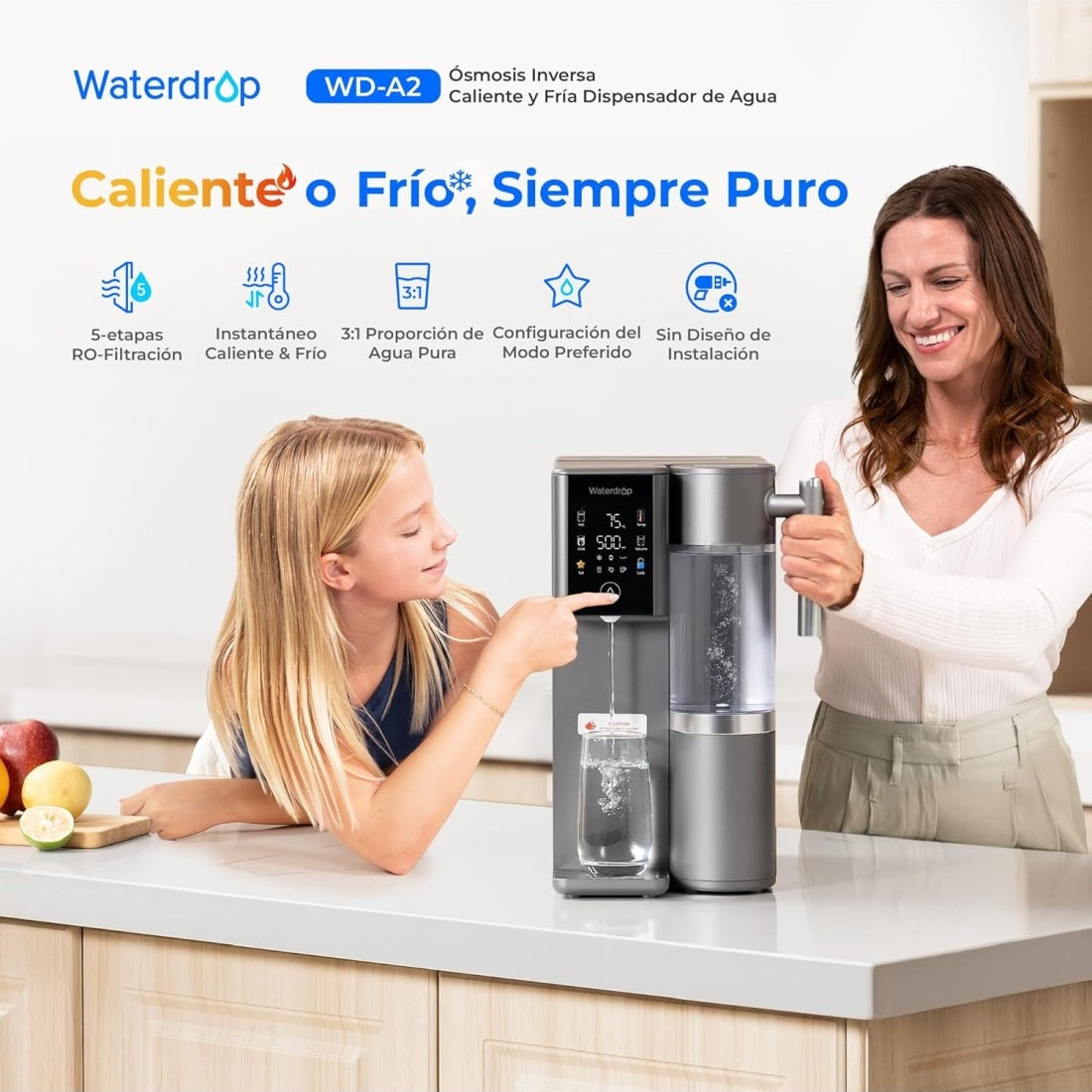 Dispensador de Agua RO Fría y Caliente con Remineralización Waterdrop A2G