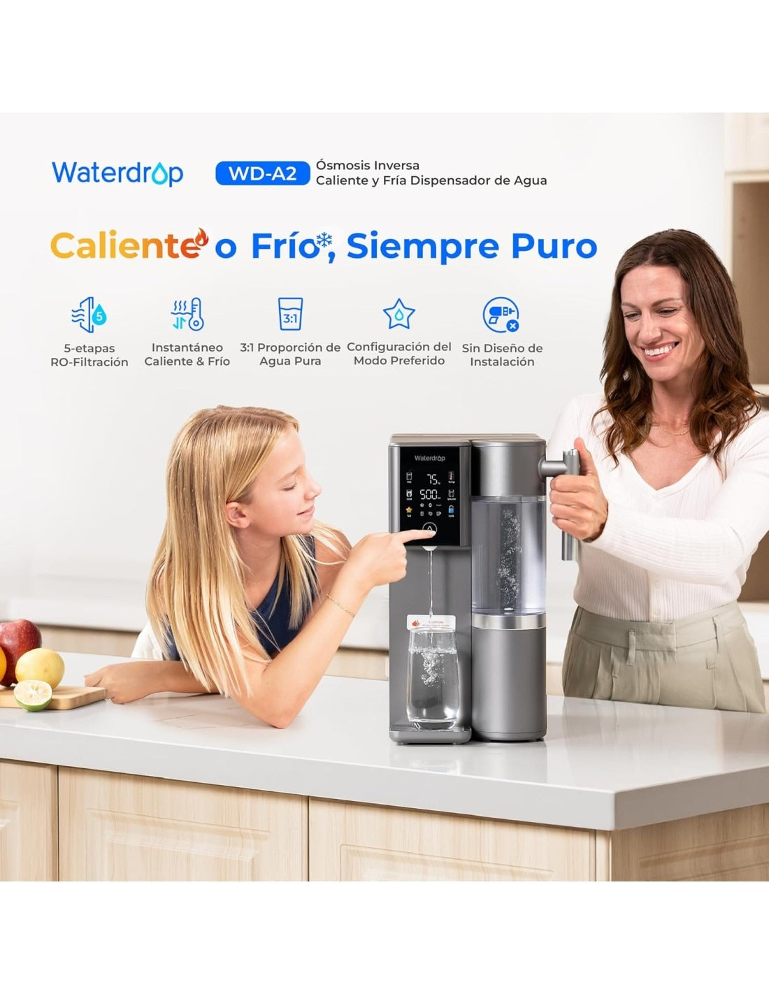 Dispensador de Agua RO Fría y Caliente con Remineralización Waterdrop A2G