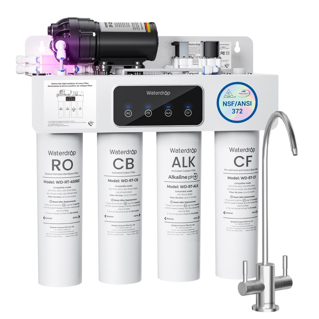 Sistema de Ósmosis Inversa Alcalino de Doble Flujo Waterdrop T4-A 450 GPD