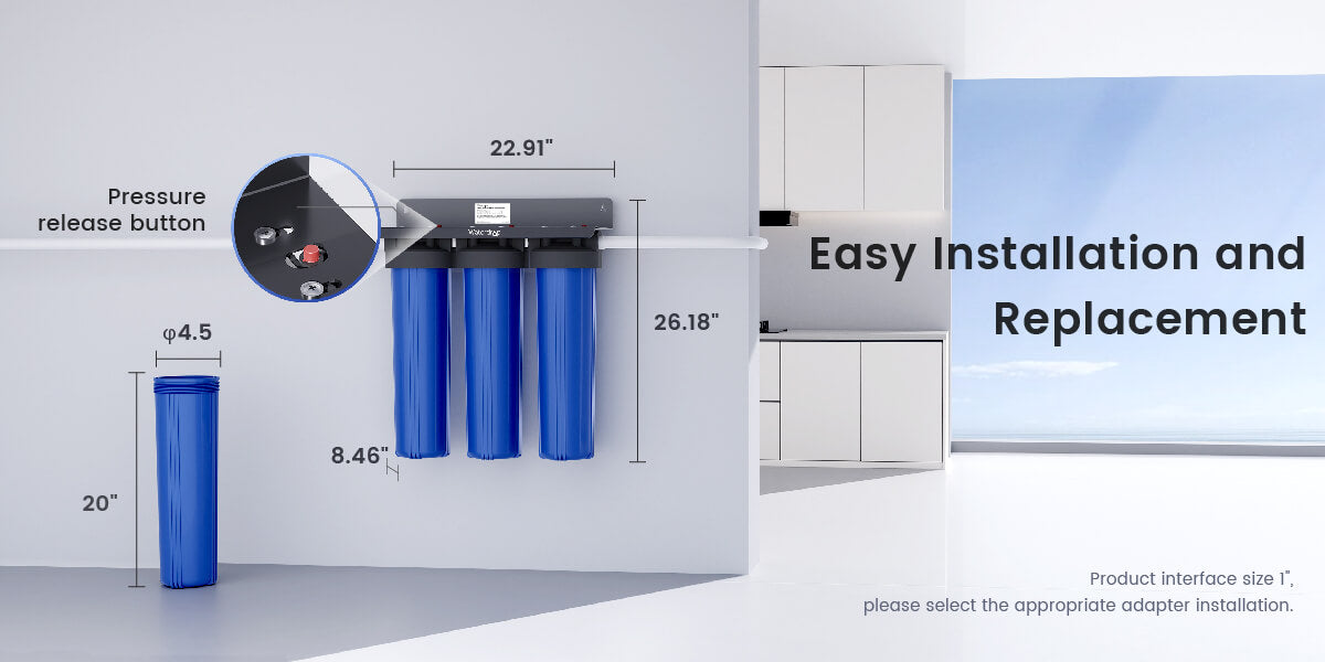 Sistema de Filtración para Toda la Casa de 3 Etapas Waterdrop con Filtro de Carbón y de Sedimentos (Pozo - WHF3T-FG)